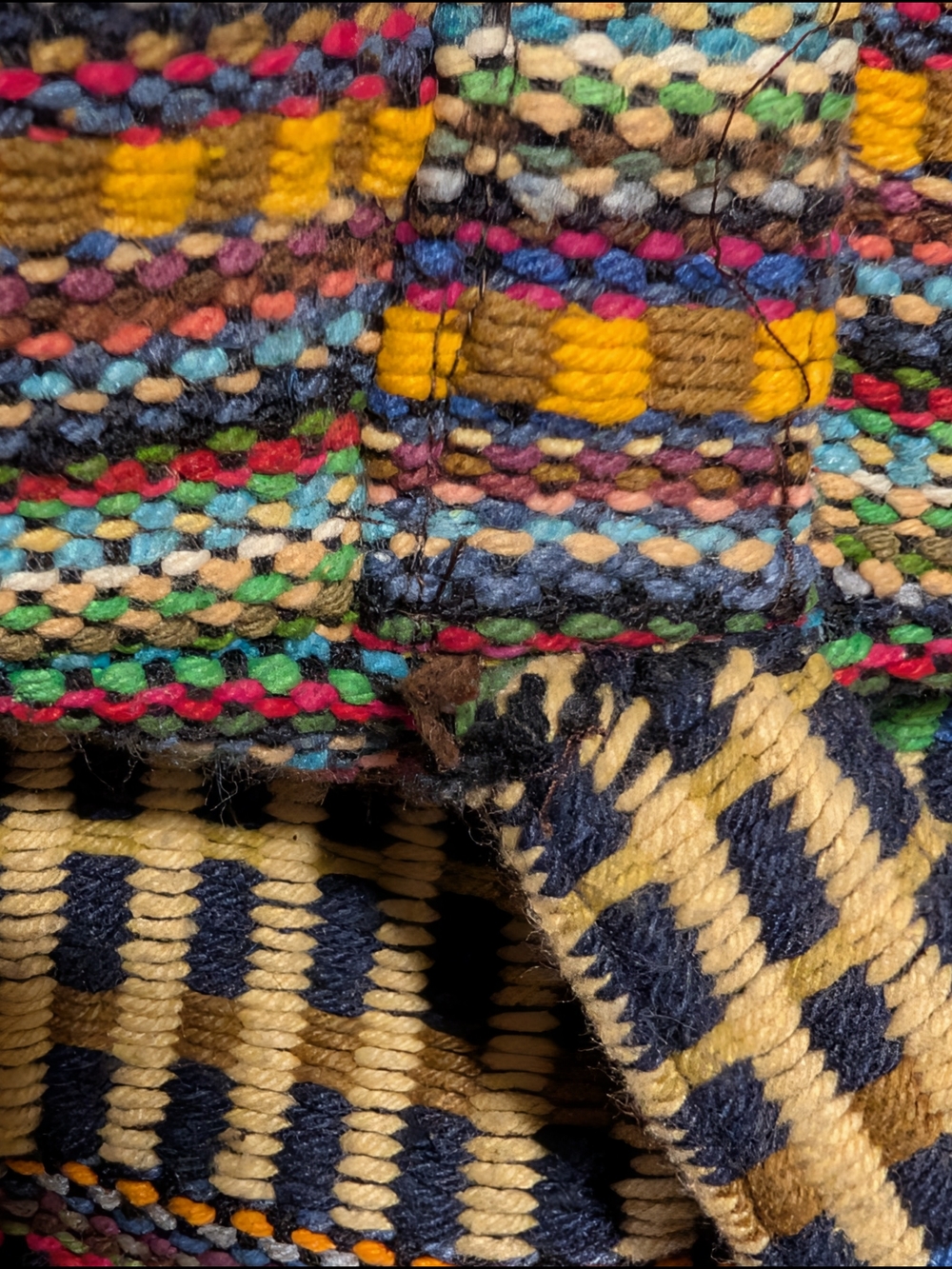 World Market Multicolor Woven Backpack with Brown Leather Buckle - Picture 10 of 10